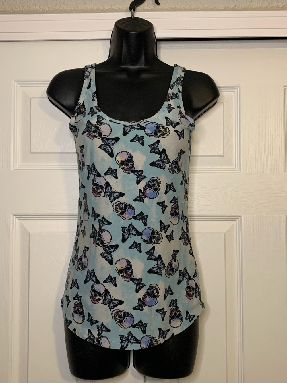 Light Blue Skull & Butterfly Tank Top